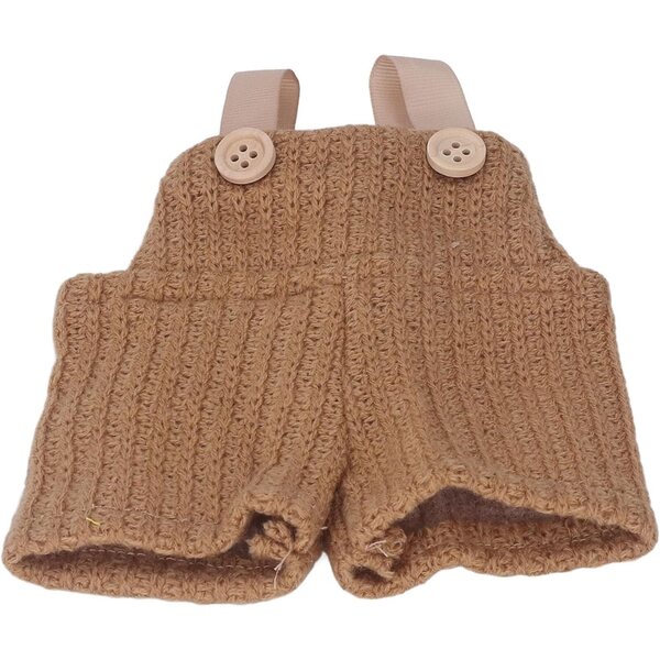 Bärenkleidung für 30-cm-Puppen mit bestickter Mütze und Hosenträgern aus weichem Stoff