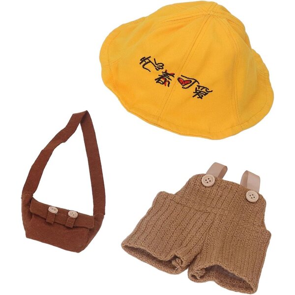 Bärenkleidung für 30-cm-Puppen mit bestickter Mütze und Hosenträgern aus weichem Stoff