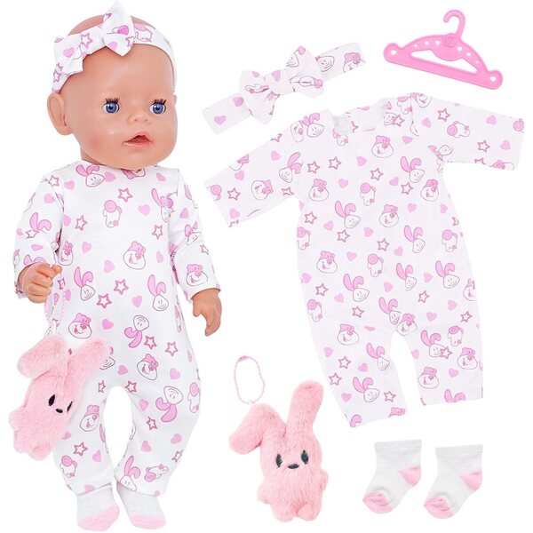 Set 5 vestiti rosa coniglio per bambole 35-45 cm – completo e facile da indossare