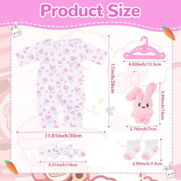 Set 5 vestiti rosa coniglio per bambole 35-45 cm – completo e facile da indossare