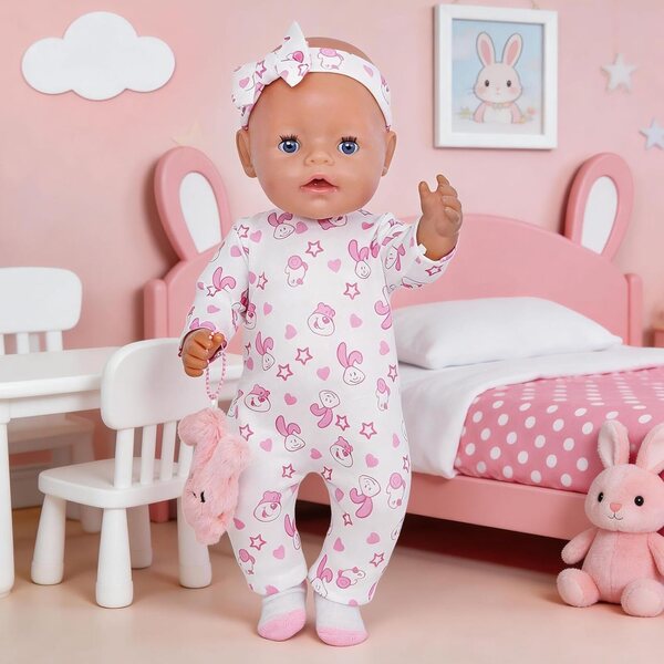 Set 5 vestiti rosa coniglio per bambole 35-45 cm – completo e facile da indossare