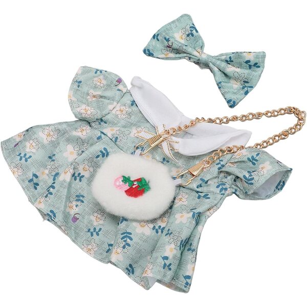 Abito in Cotone per Bambole di Peluche 20 cm con Papillon e Borsa Fragola Cloimei