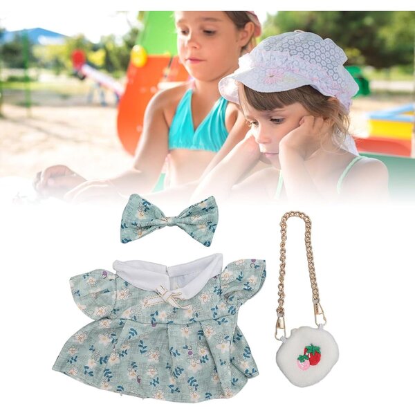 Abito in Cotone per Bambole di Peluche 20 cm con Papillon e Borsa Fragola Cloimei