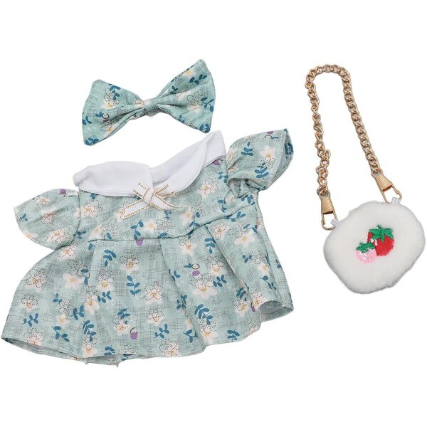Abito in Cotone per Bambole di Peluche 20 cm con Papillon e Borsa Fragola Cloimei