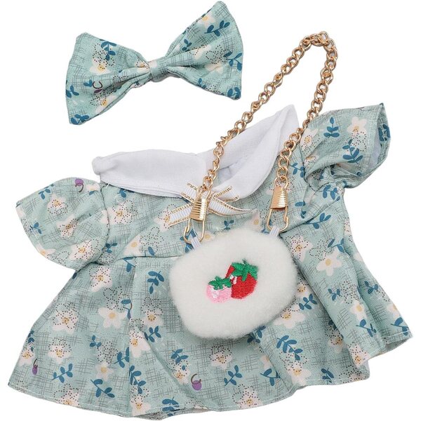 Abito in Cotone per Bambole di Peluche 20 cm con Papillon e Borsa Fragola Cloimei