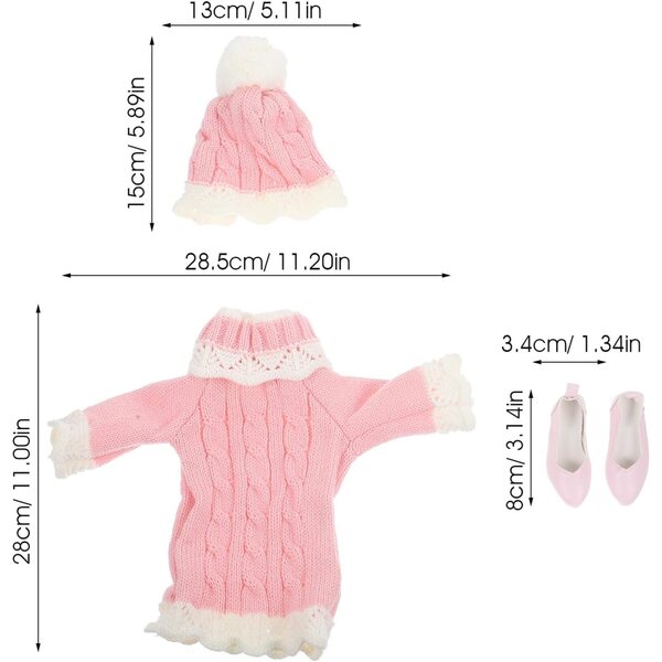 60-cm-Puppen-Winterkleidungsset mit rosa Pullover, Schuhen und Mütze UPKOCH