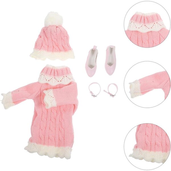 60-cm-Puppen-Winterkleidungsset mit rosa Pullover, Schuhen und Mütze UPKOCH