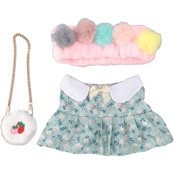 Baumwoll-Kleidungsset für 12-Zoll-Plüschpuppen mit Pompom-Stirnband