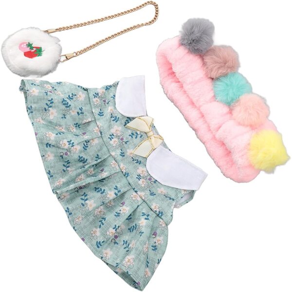 Baumwoll-Kleidungsset für 12-Zoll-Plüschpuppen mit Pompom-Stirnband
