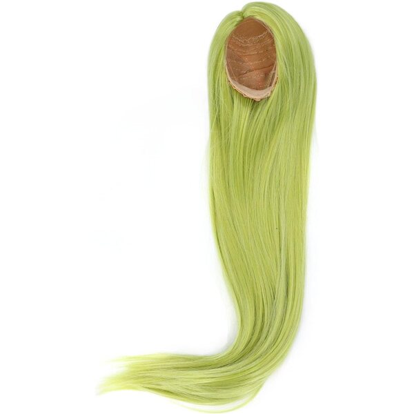 Avocadogrüne Puppe-Perücke aus weicher Seide, glattes Haar, Hitzestyling, 22–23 cm