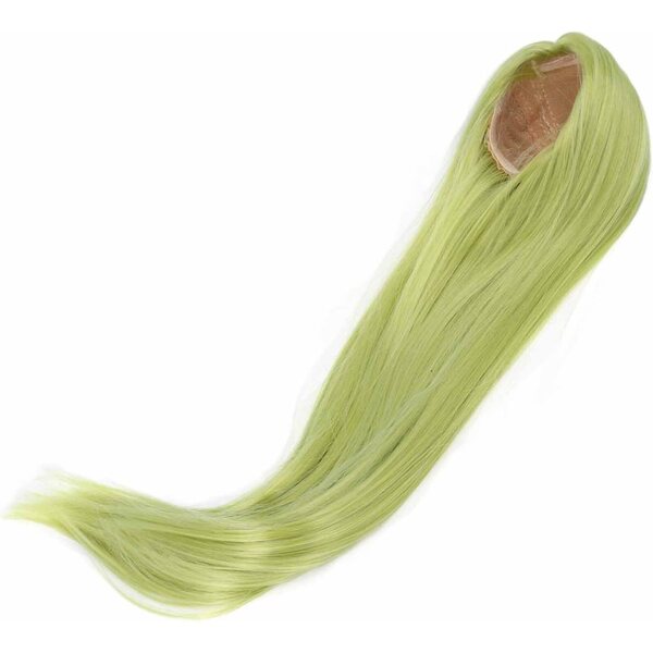 Avocadogrüne Puppe-Perücke aus weicher Seide, glattes Haar, Hitzestyling, 22–23 cm