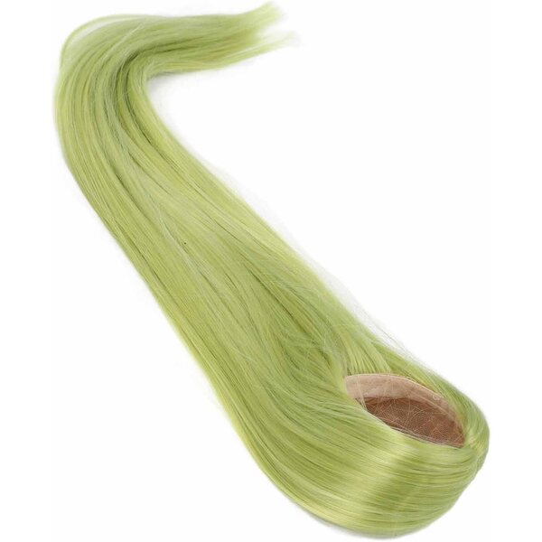 Avocadogrüne Puppe-Perücke aus weicher Seide, glattes Haar, Hitzestyling, 22–23 cm