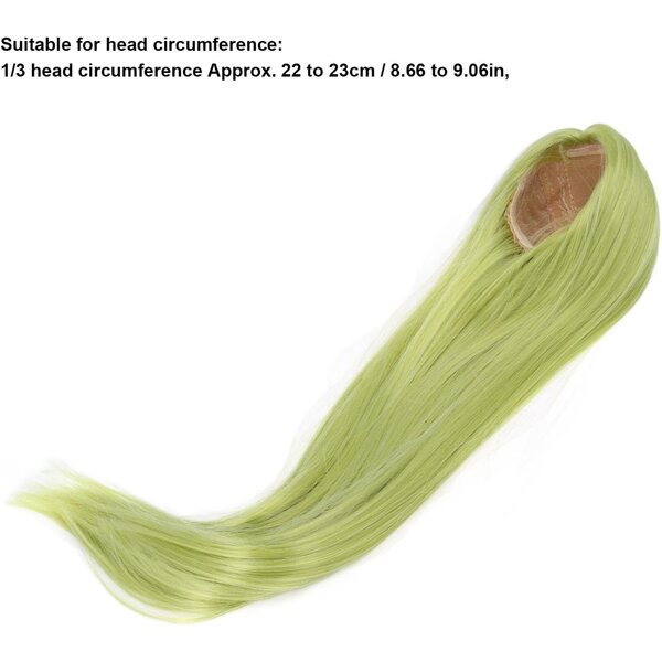 Avocadogrüne Puppe-Perücke aus weicher Seide, glattes Haar, Hitzestyling, 22–23 cm