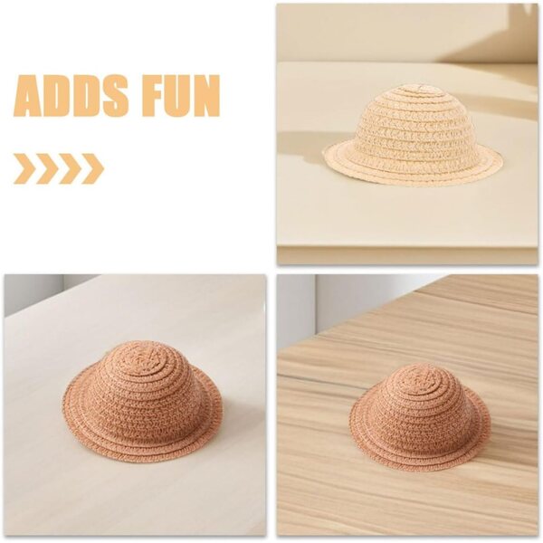 Set mit 3 geflochtenen Strohhüten für Miniaturpuppen in den Farben Beige, Elfenbein und Kaffee