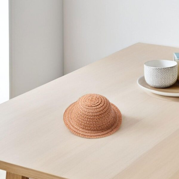 Set mit 3 geflochtenen Strohhüten für Miniaturpuppen in den Farben Beige, Elfenbein und Kaffee