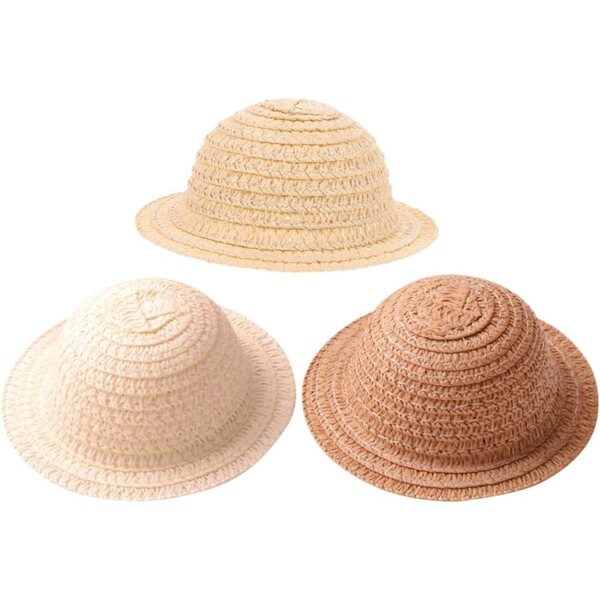 Mini Cappelli di Paglia per Bambole Set 3 Pezzi Beige e Caffè Accessori Creativi