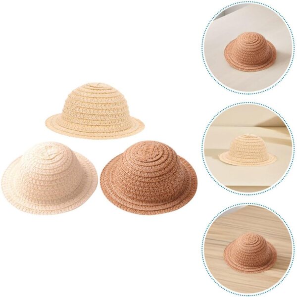 Mini Cappelli di Paglia per Bambole Set 3 Pezzi Beige e Caffè Accessori Creativi