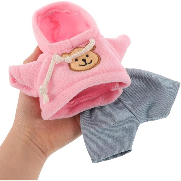 Set Abbigliamento per Bambole Orso di Peluche 20 cm con Felpa Rosa e Pantaloni Jeans