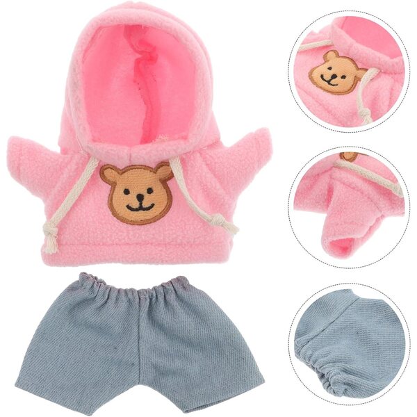 Set Abbigliamento per Bambole Orso di Peluche 20 cm con Felpa Rosa e Pantaloni Jeans