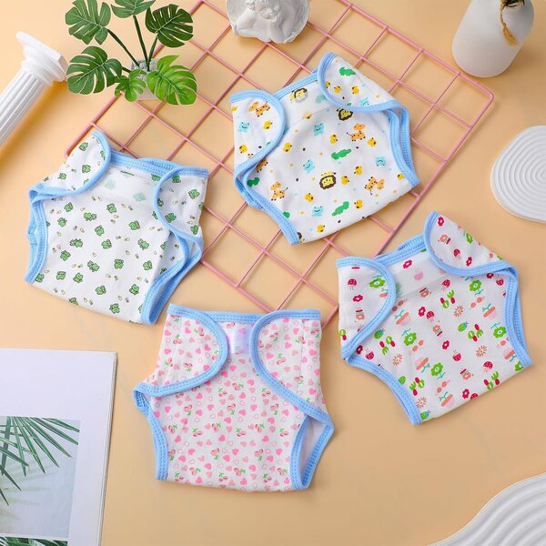 Set 4 Pannolini Riutilizzabili per Bambole Morbidi e Regolabili in Tessuto Assortito