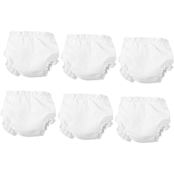 6 Mutandine Riutilizzabili per Bambole 10 Pollici - Accessori in Tessuto Bianco