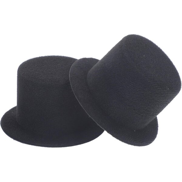 2 Mini Cappelli a Cilindro Neri 9 cm per Bambole e Decorazioni Artigianali