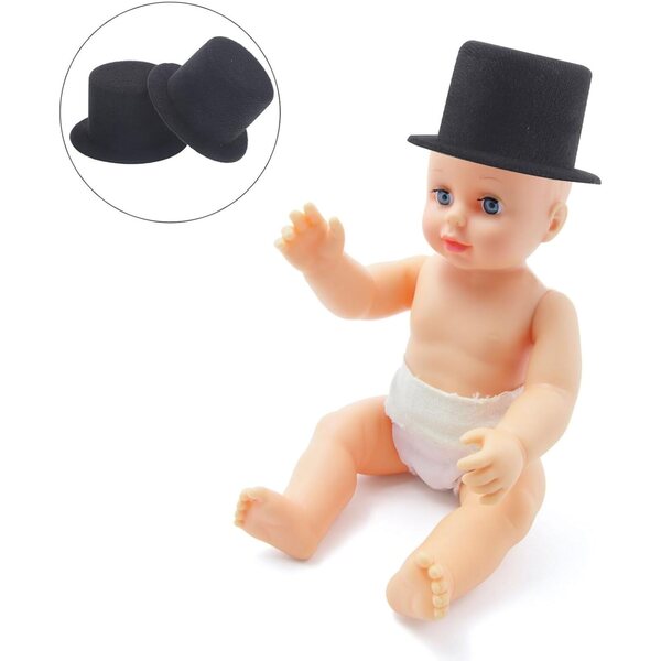 2 schwarze Mini-Zylinder 9 cm für Puppen und Basteldekorationen
