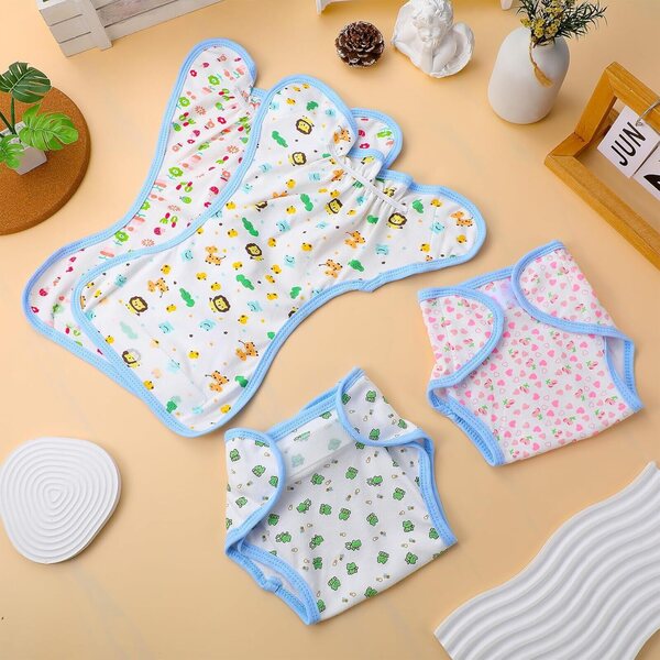 Set 4 Pannolini Riutilizzabili Regolabili per Bambole - Tessuto Morbido e Colori Assortiti