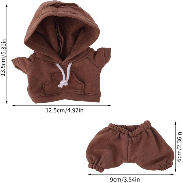 Braunes Freizeitkleidungsset für 17-cm-Puppen, Kapuzenpullover und Hose