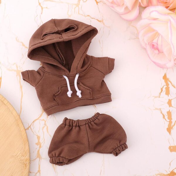 Braunes Freizeitkleidungsset für 17-cm-Puppen, Kapuzenpullover und Hose