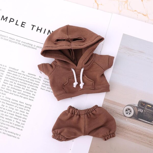 Braunes Freizeitkleidungsset für 17-cm-Puppen, Kapuzenpullover und Hose