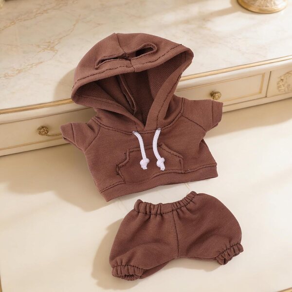 Braunes Freizeitkleidungsset für 17-cm-Puppen, Kapuzenpullover und Hose