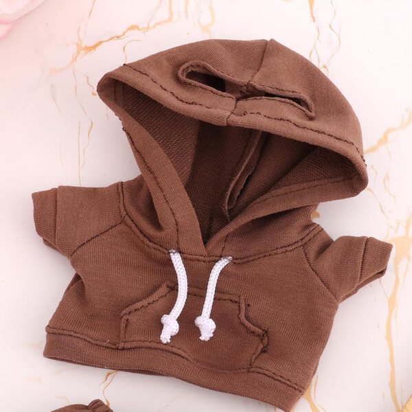 Braunes Freizeitkleidungsset für 17-cm-Puppen, Kapuzenpullover und Hose