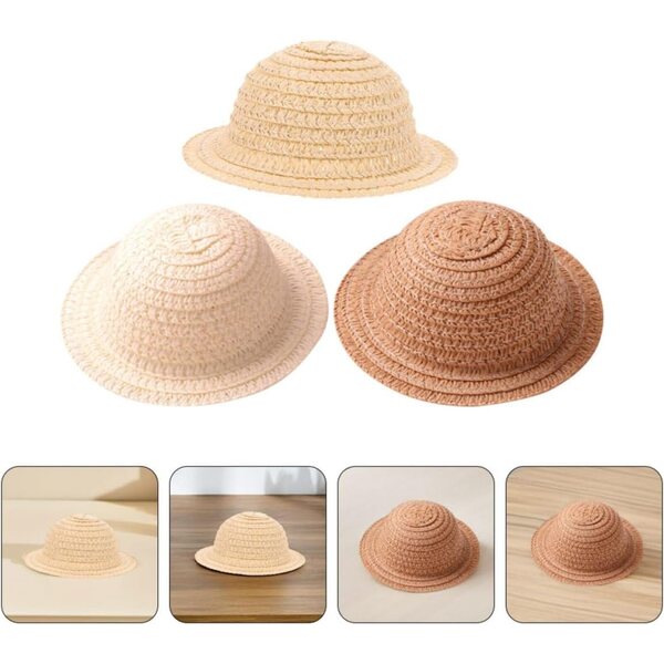 Didiseaon Set 3 Mini Cappelli di Paglia Intrecciati per Bambole - Accessori Artigianali