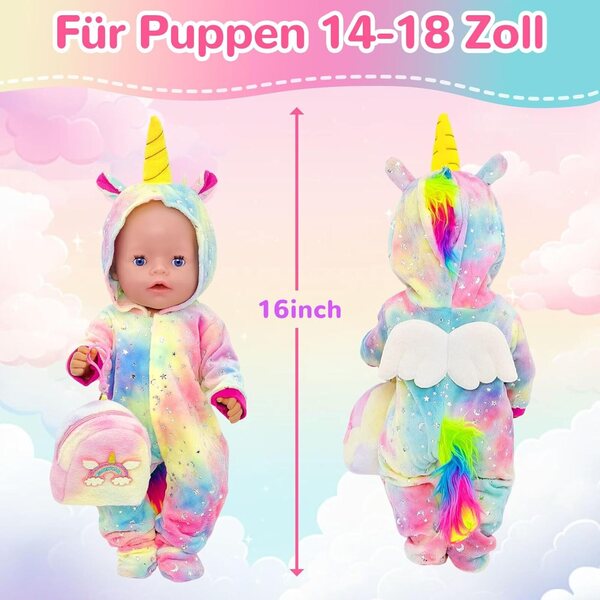 Set 3 vestiti Zouonou per bambole 35-43 cm con ali, code e borse inclusi