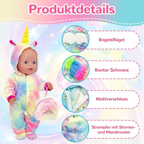 Set 3 vestiti Zouonou per bambole 35-43 cm con ali, code e borse inclusi