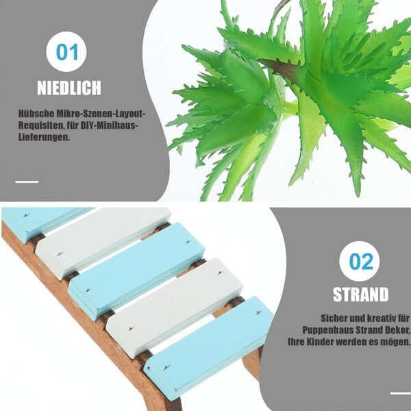 Set 11-teiliges Mini-Strandpuppenhaus mit Holzbett im Maßstab 1:12