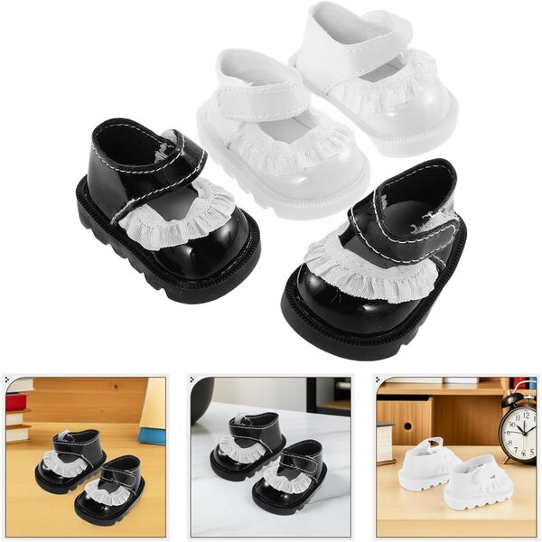 2 Paar Miniaturschuhe für 20-cm-Puppen mit eleganten Details aus mehrfarbigem PU