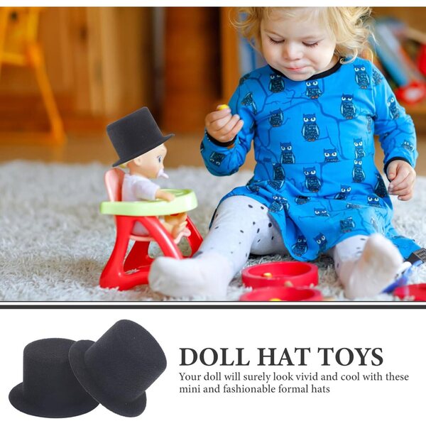 2 Mini Cappelli Nero per Bambole e Animali, Accessori Fai da Te di 9 cm