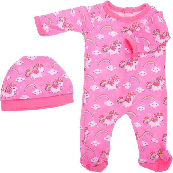 Kleidungsset für 43-cm-Puppe mit einteiligem Strampler und mehrfarbigem Einhornhut
