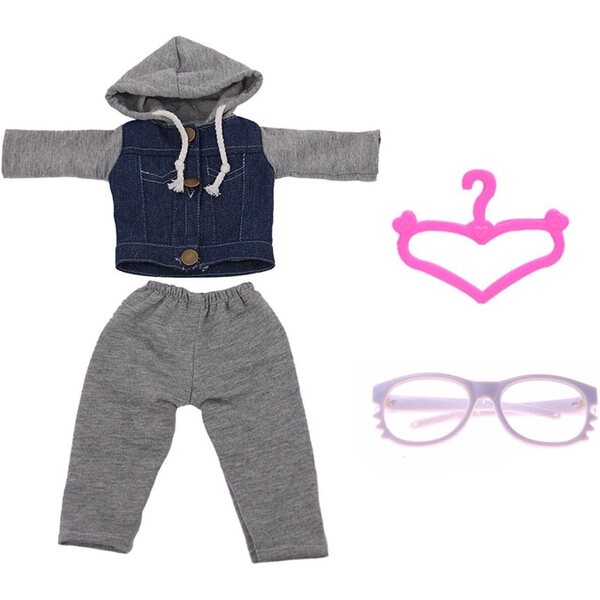 Abito in Denim per Bambole 18 Pollici con Mini Appendiabiti e Occhiali Bianchi