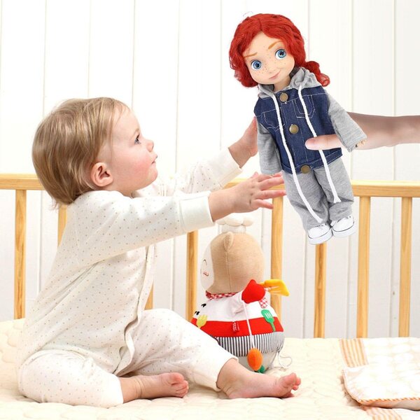 Abito in Denim per Bambole 18 Pollici con Mini Appendiabiti e Occhiali Bianchi