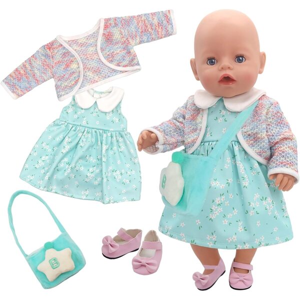 Modisches Kleidungsset für 35–46 cm große Puppen mit rosa und blauen Accessoires YAEGIMHT