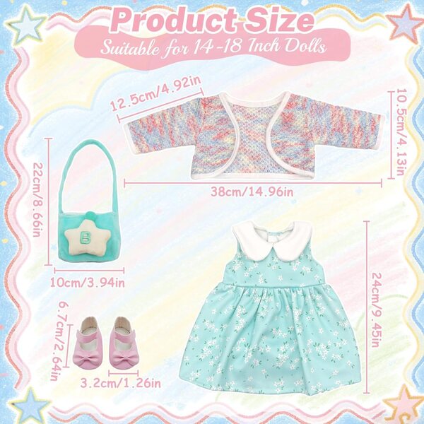 Modisches Kleidungsset für 35–46 cm große Puppen mit rosa und blauen Accessoires YAEGIMHT