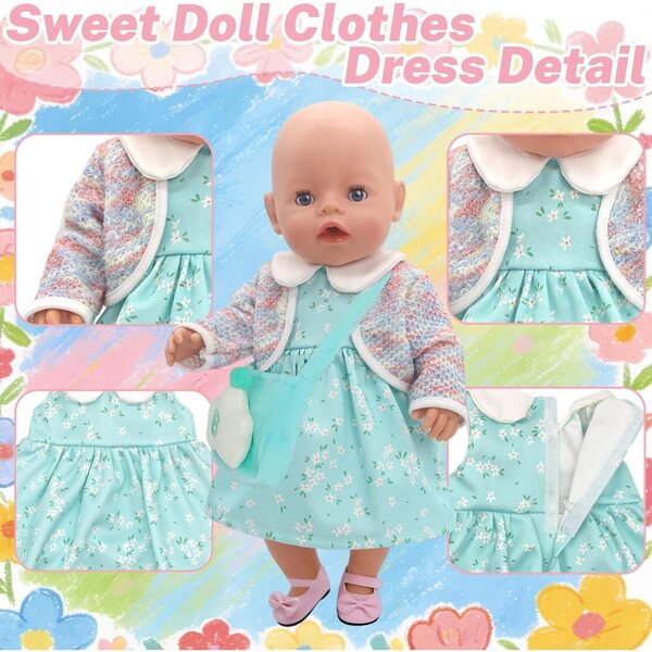 Modisches Kleidungsset für 35–46 cm große Puppen mit rosa und blauen Accessoires YAEGIMHT
