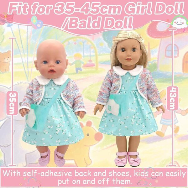 Modisches Kleidungsset für 35–46 cm große Puppen mit rosa und blauen Accessoires YAEGIMHT