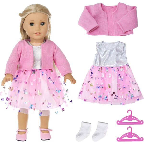 Kleidung für 35–45 cm große Puppen mit rosa Mantel, Tüllrock und Socken