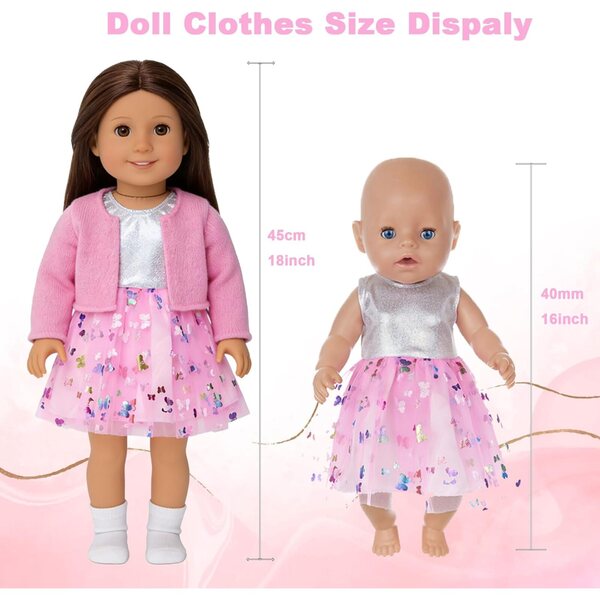 Kleidung für 35–45 cm große Puppen mit rosa Mantel, Tüllrock und Socken