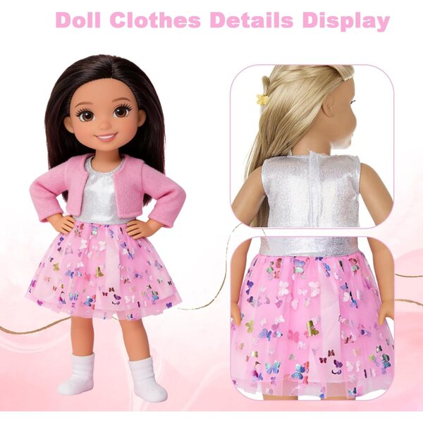 Kleidung für 35–45 cm große Puppen mit rosa Mantel, Tüllrock und Socken