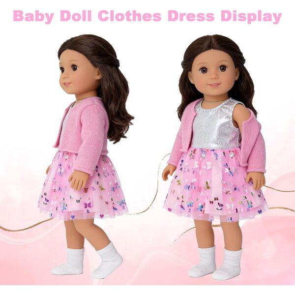 Kleidung für 35–45 cm große Puppen mit rosa Mantel, Tüllrock und Socken